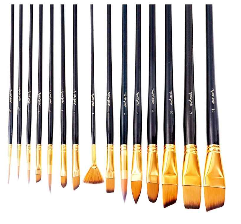 Mont Marte 15pce Art Paint brushes set for Watercolor, Acrylic, Oil, Great for Artists & Kids