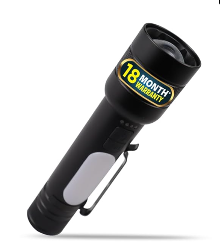 IBELL FL8375S Rechargeable Torch, Powerbank function, Aircraft Aluminum Body, Telescopic Zoom, Water Resistant Flashlight with Multiple Light Modes (Black)